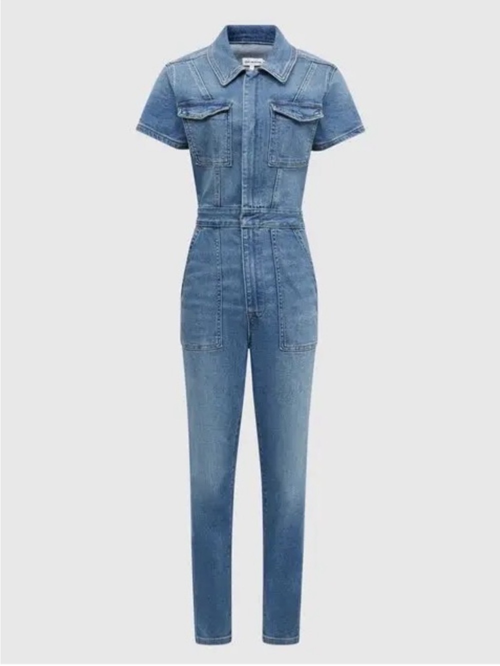Good American Blue Denim Short-Sleeve Jumpsuit